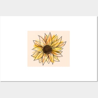 Golden Watercolor Sunflower Posters and Art